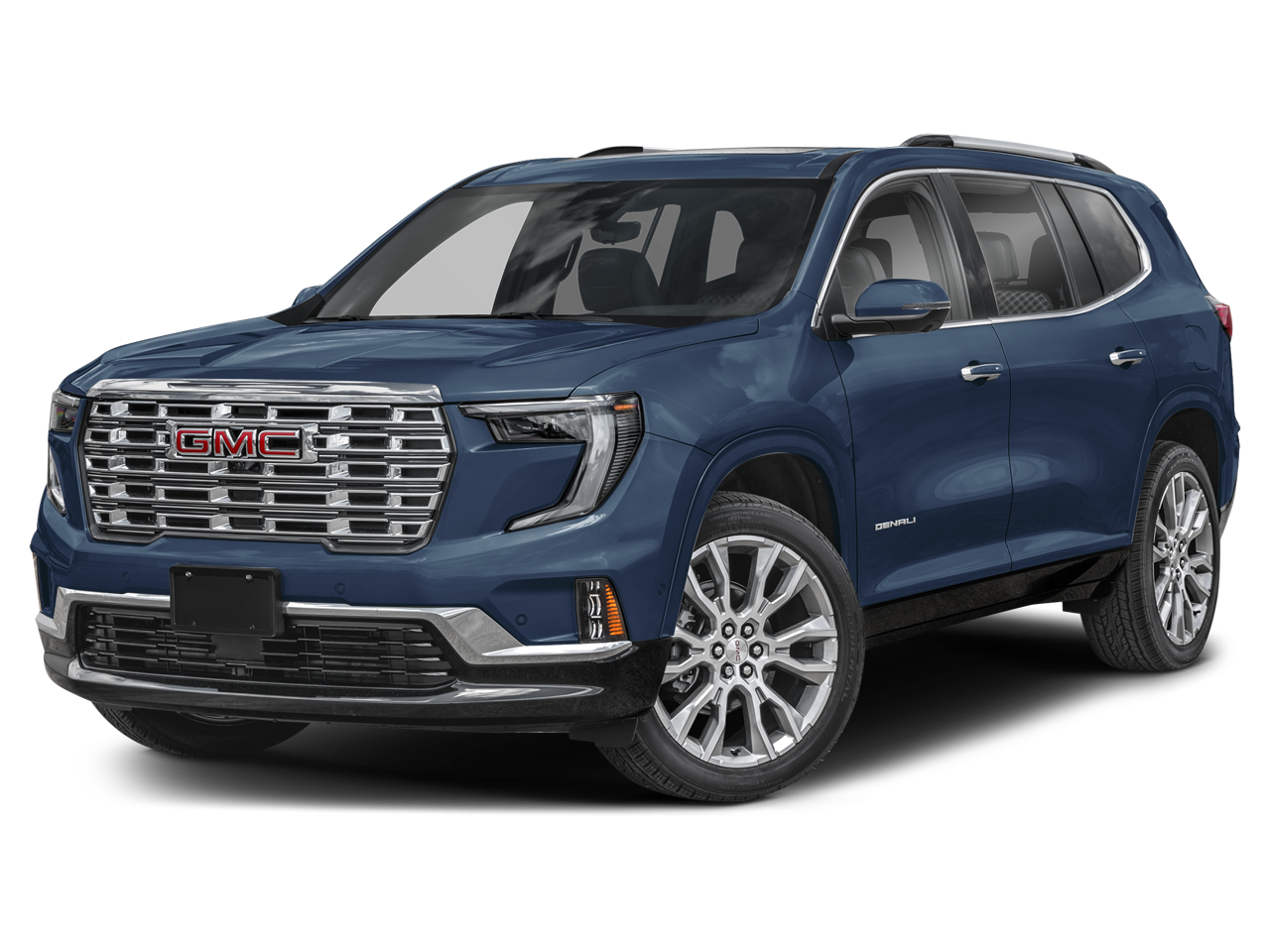 2025 GMC Acadia Denali in White Frost Tricoat — front three-quarter view